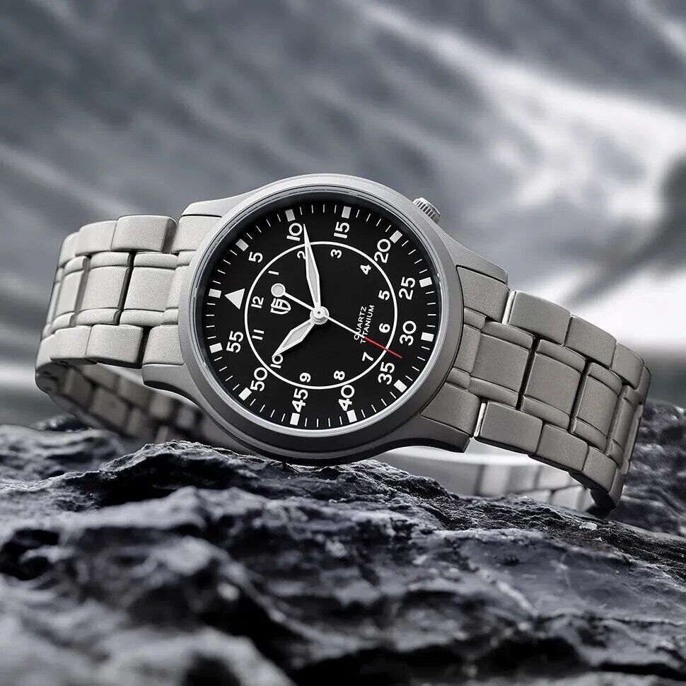 Titanium Watch Men features Seiko Second Quartz Sapphire Crystal  Luminous