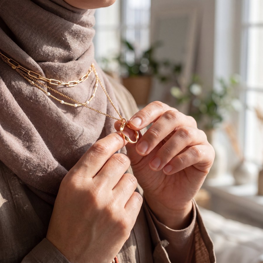 Dainty gold layered necklace from Qamar Jewelry