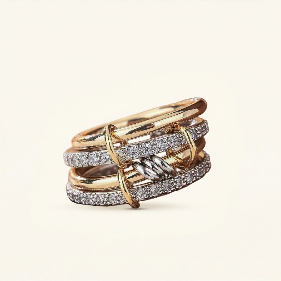 Qamar Sabr stack ring in 18K gold plating