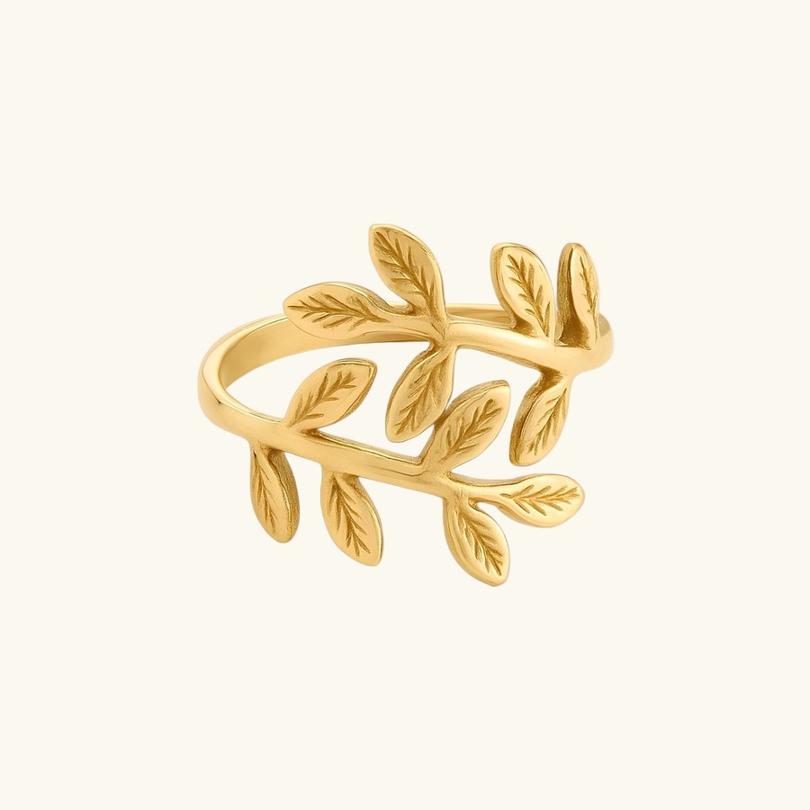 Delicate 18K gold-plated olive leaf ring