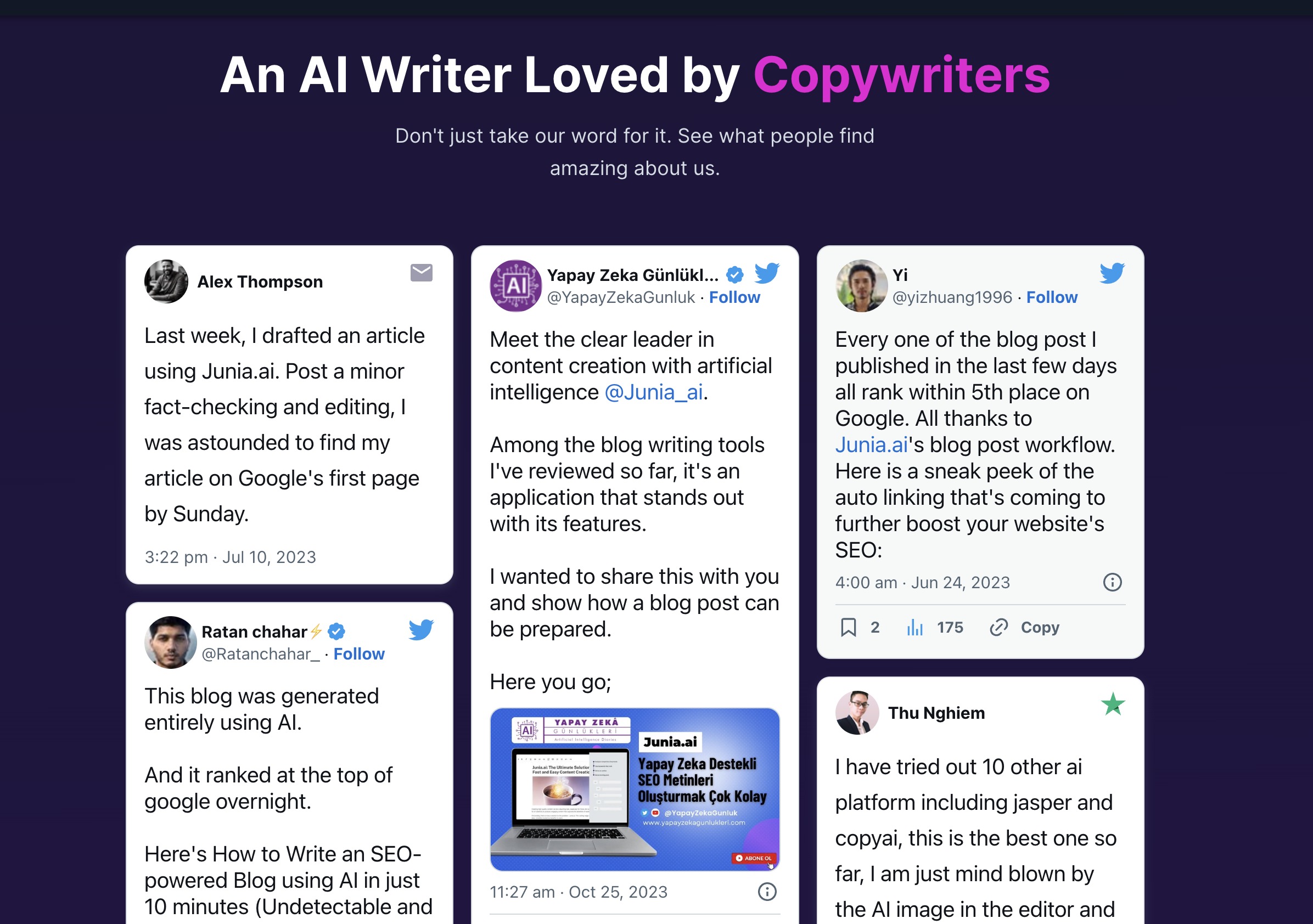 Customer feedback of Junia AI