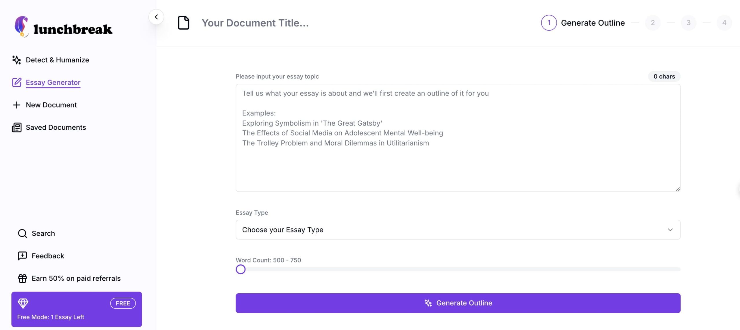 Lunchbreak AI: Write your next essay in seconds 100% Undetectable Try for free