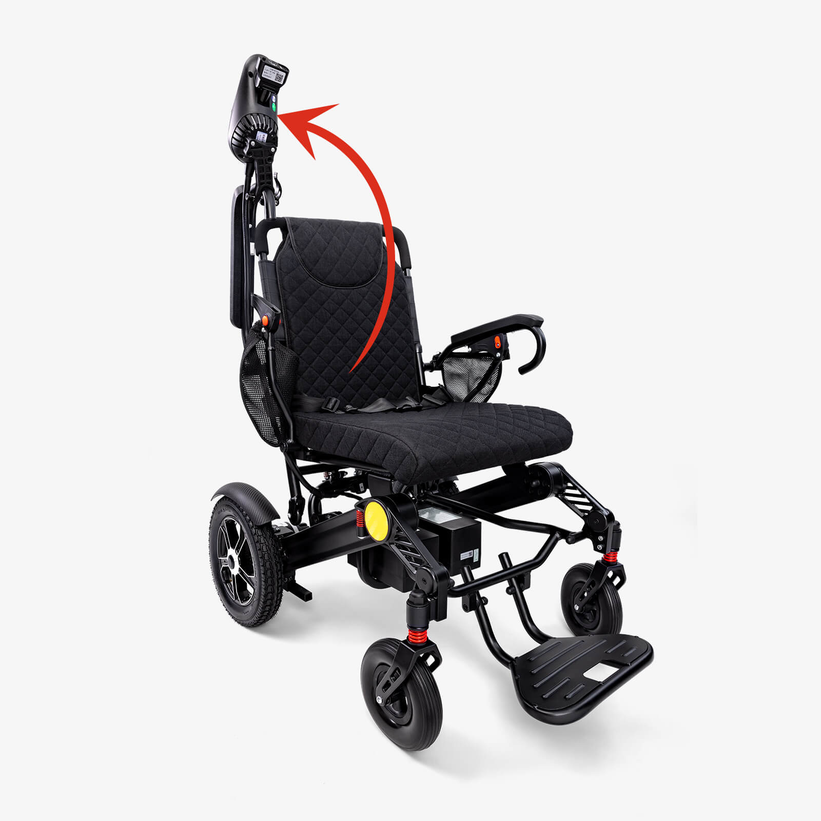 Kerdom DX05 heavy-duty electric wheelchair on rough outdoor ground
