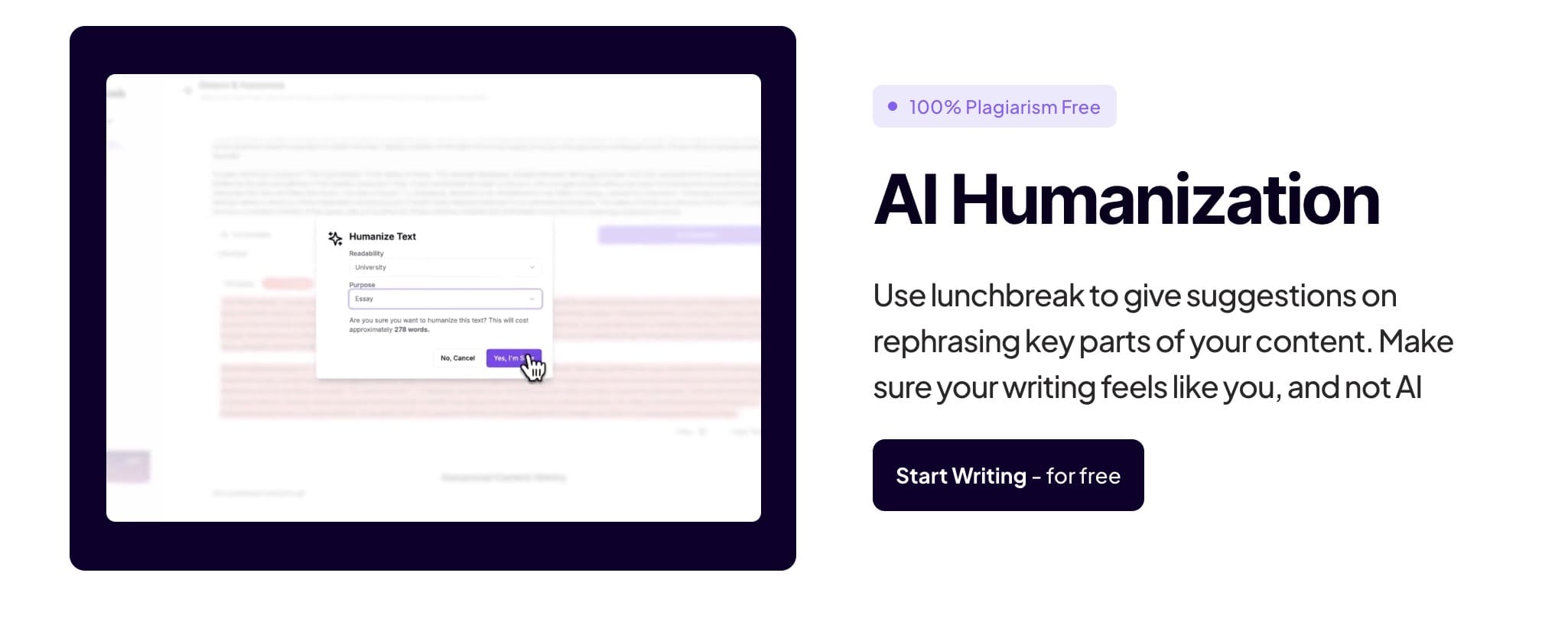 Lunchbreak AI: Write your next essay in seconds 100% Undetectable Try for free