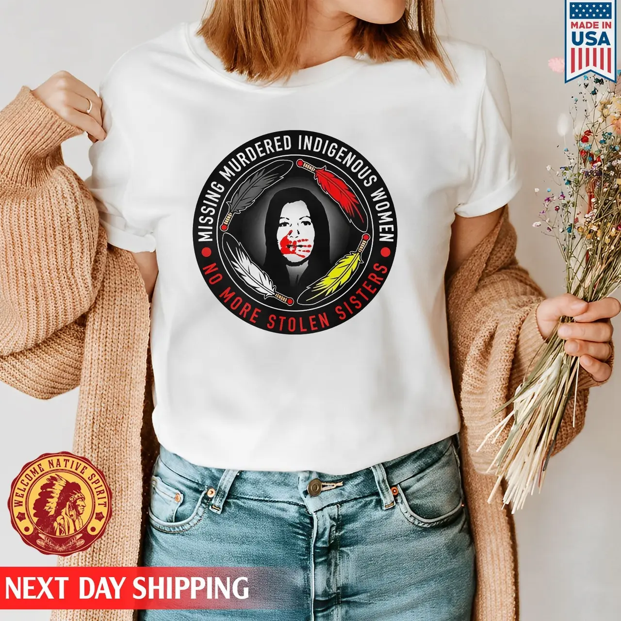 MMIW No More Stolen Sisters Feather Color Red Hand Unisex T-Shirt/Hood – Welcome Native Spirit