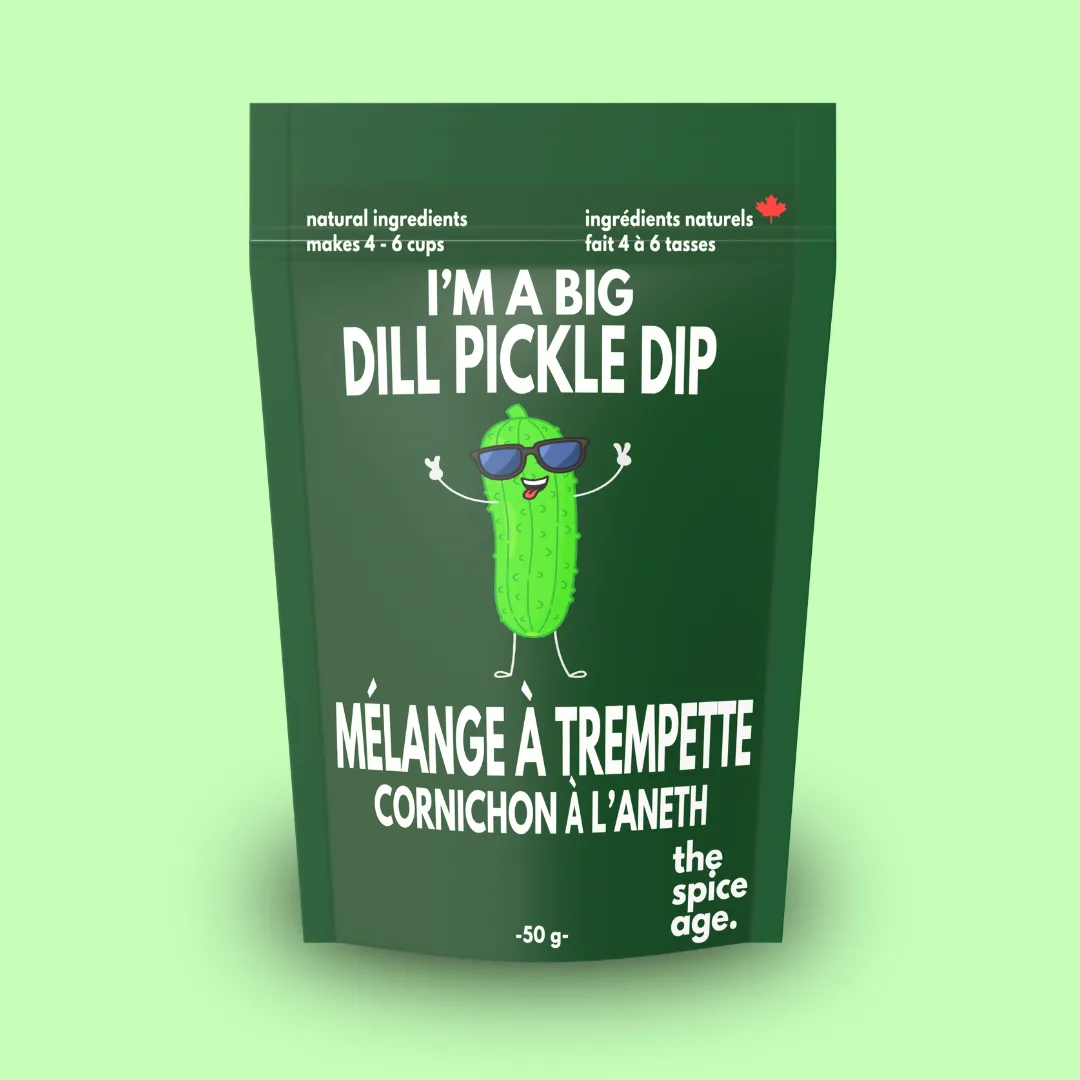 The Spice Age I'm a Big Dill pickle dip mix packet with green branding