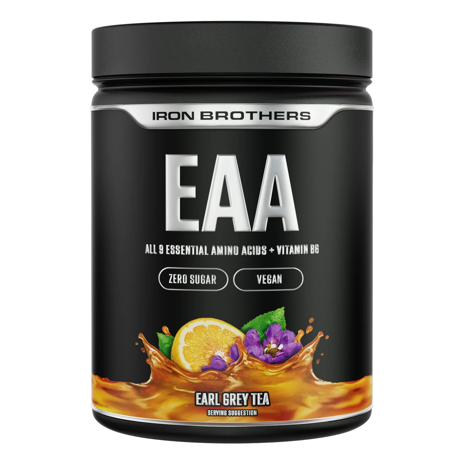 Iron Brothers EAA Zero powder and scoop, sugar-free essential amino acids