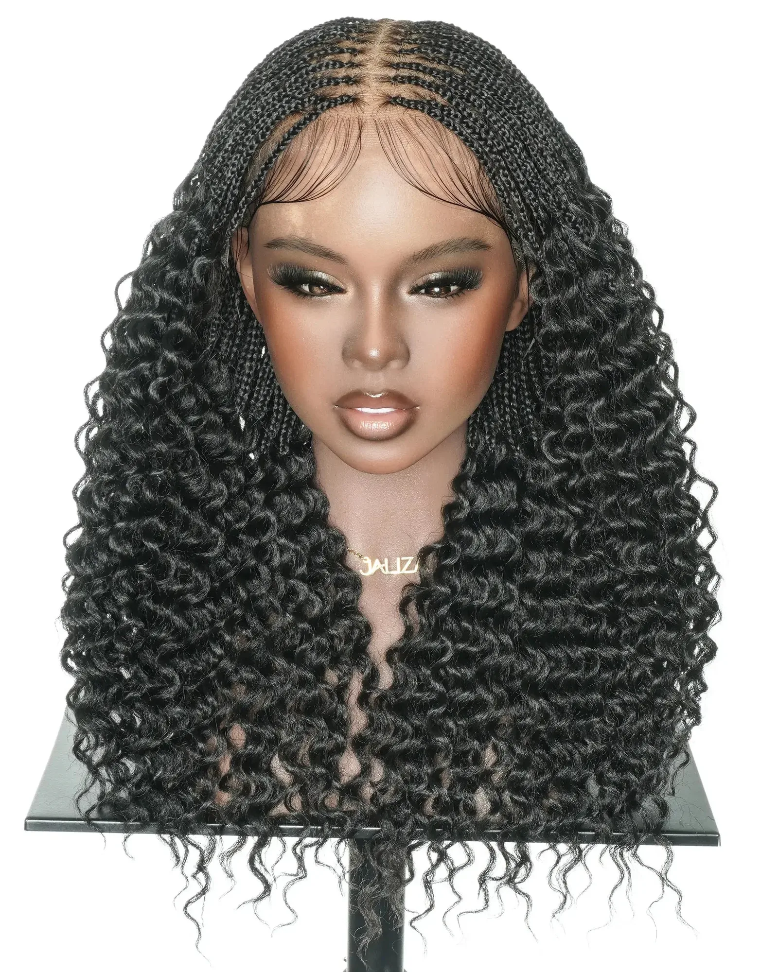Jaliza 289 Strands Micro Box braided wig shown on a mannequin head, front view