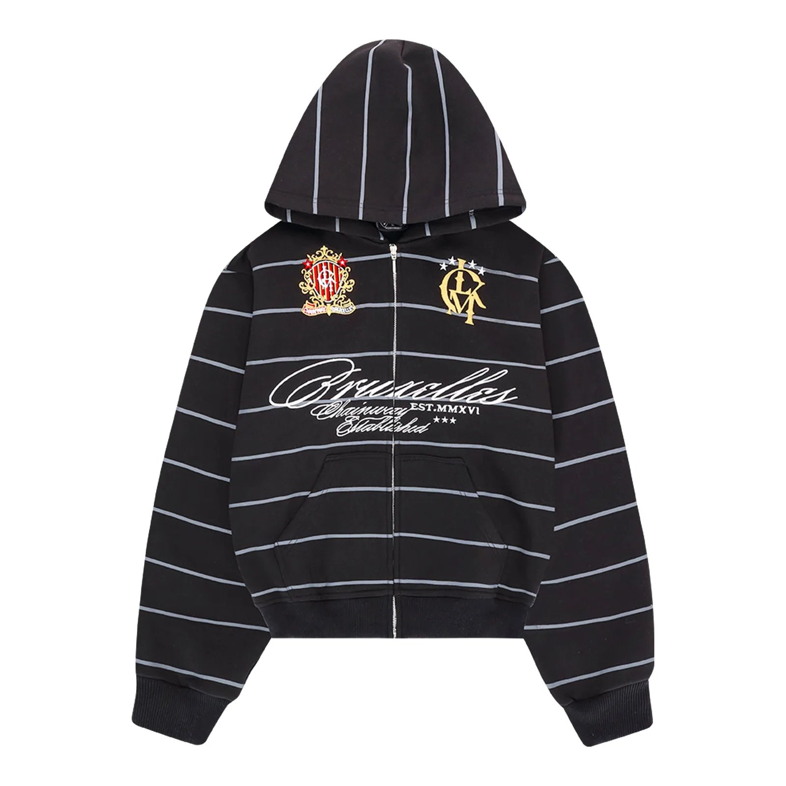 Alternative streetwear brand Lukamachain 3Hunna striped zip hoodie in black