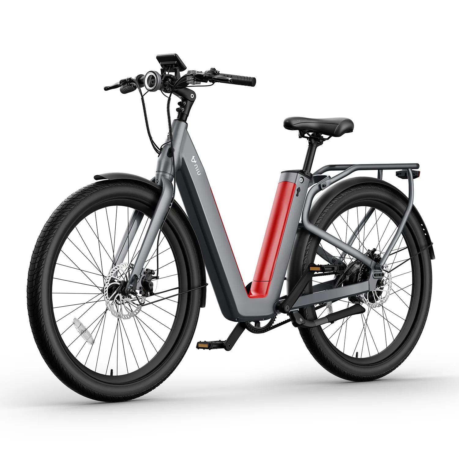 NIU electric scooter KQi1 Pro folded down showing the compact hinge mechanism