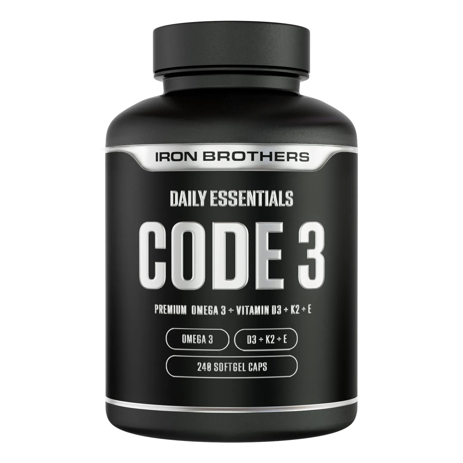 Iron Brothers Code 3 Omega-3 D3 K2 softgel bottle