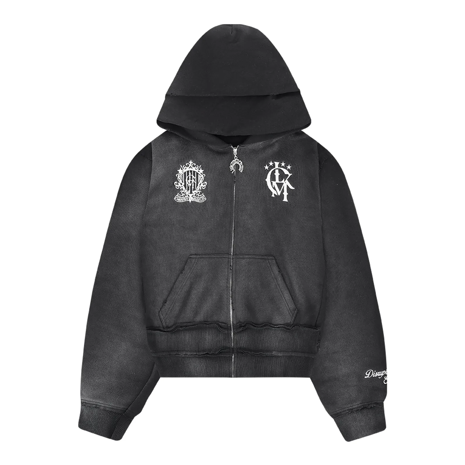 Lukamachain distressed zip hoodie in dark gray