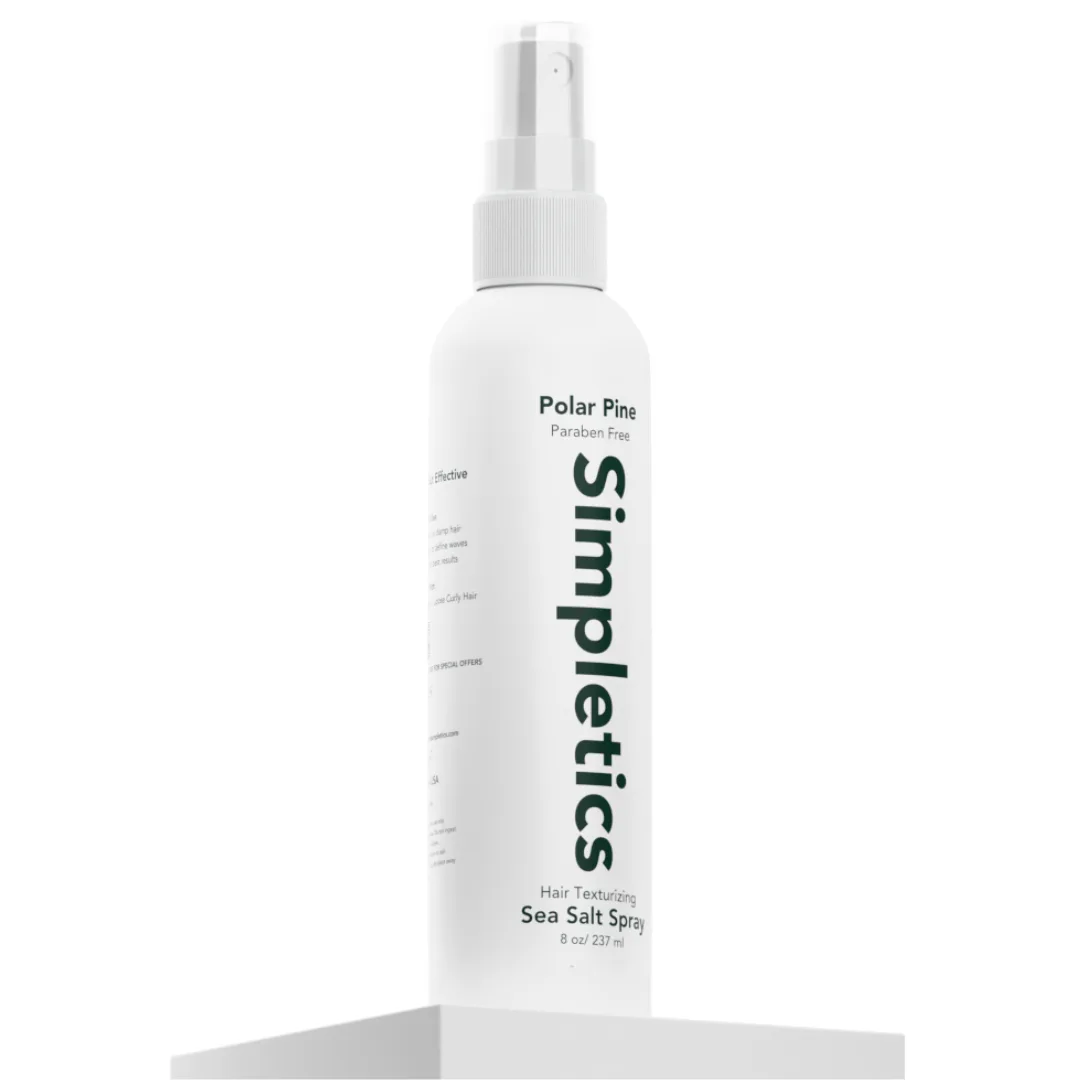 Simpletics Sea Salt Spray bottle in Polar Pine scent, front-of-pack product photo