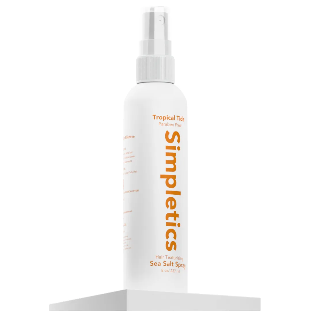 Simpletics Sea Salt Spray bottle, Tropical Tide scent variant, product photography