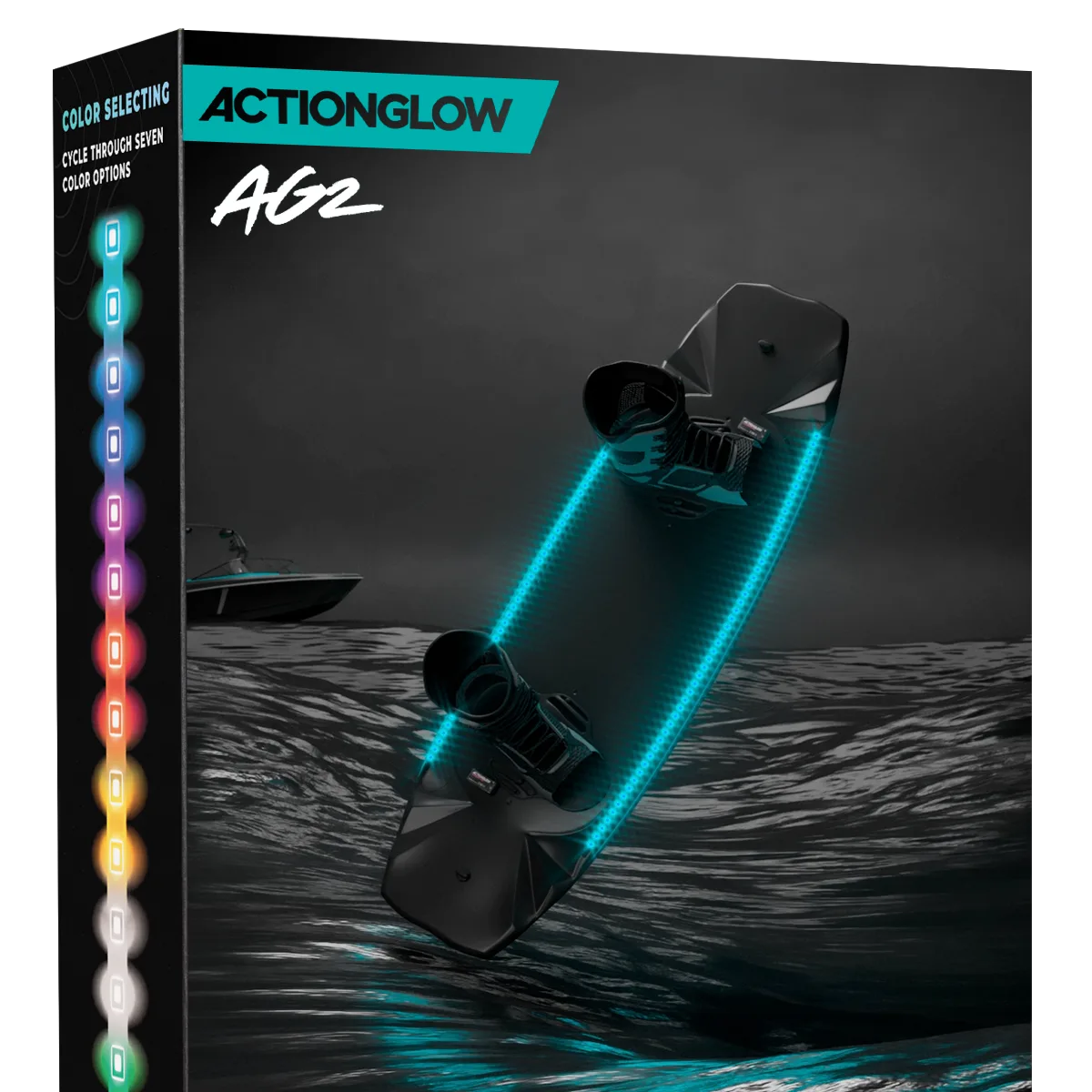Installing an ActionGlow LED light on a board using tool-free adhesive mount