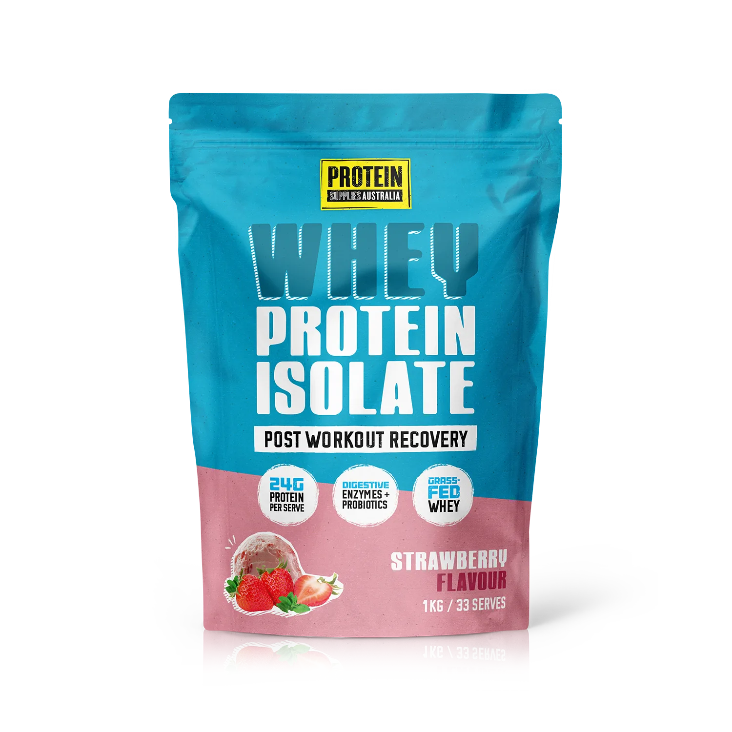 Protein Supplies Australia Whey Protein Isolate Strawberry 1kg pouch