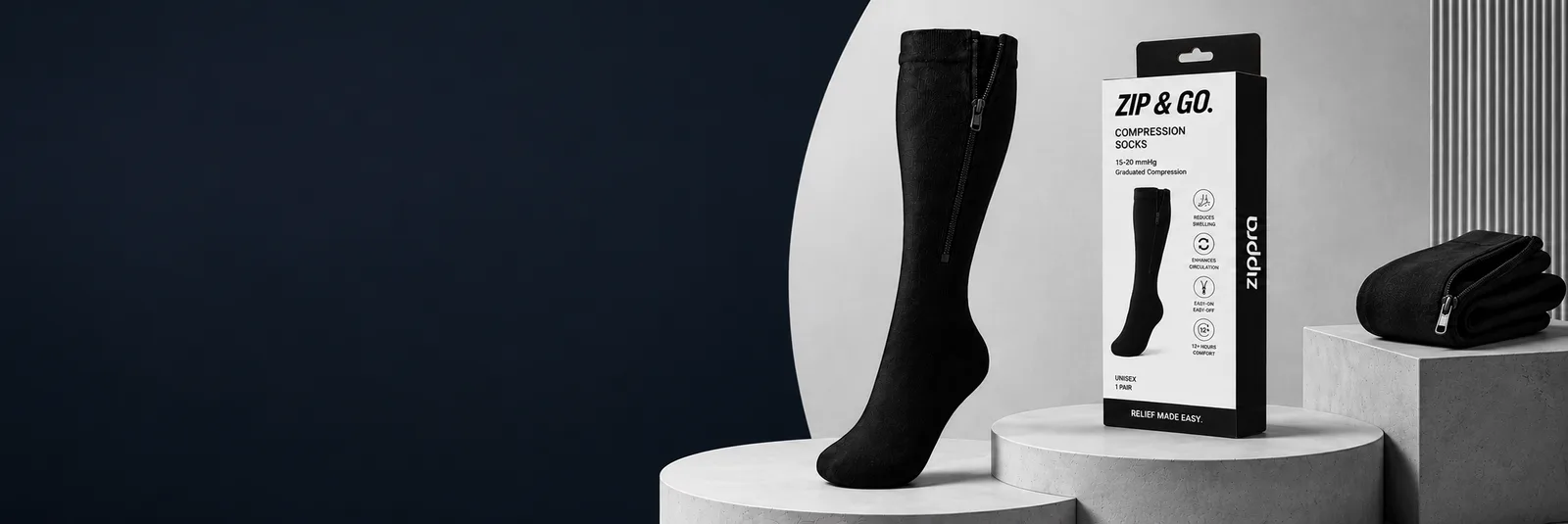 The Zippra review — hero photo of Zippra medical compression socks with the side-zipper closure