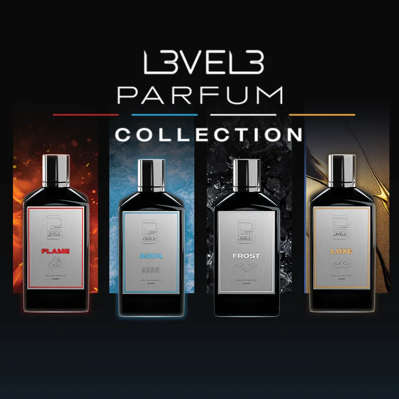 L3VEL3 Eau de Parfum cologne 4-pack box, front of pack
