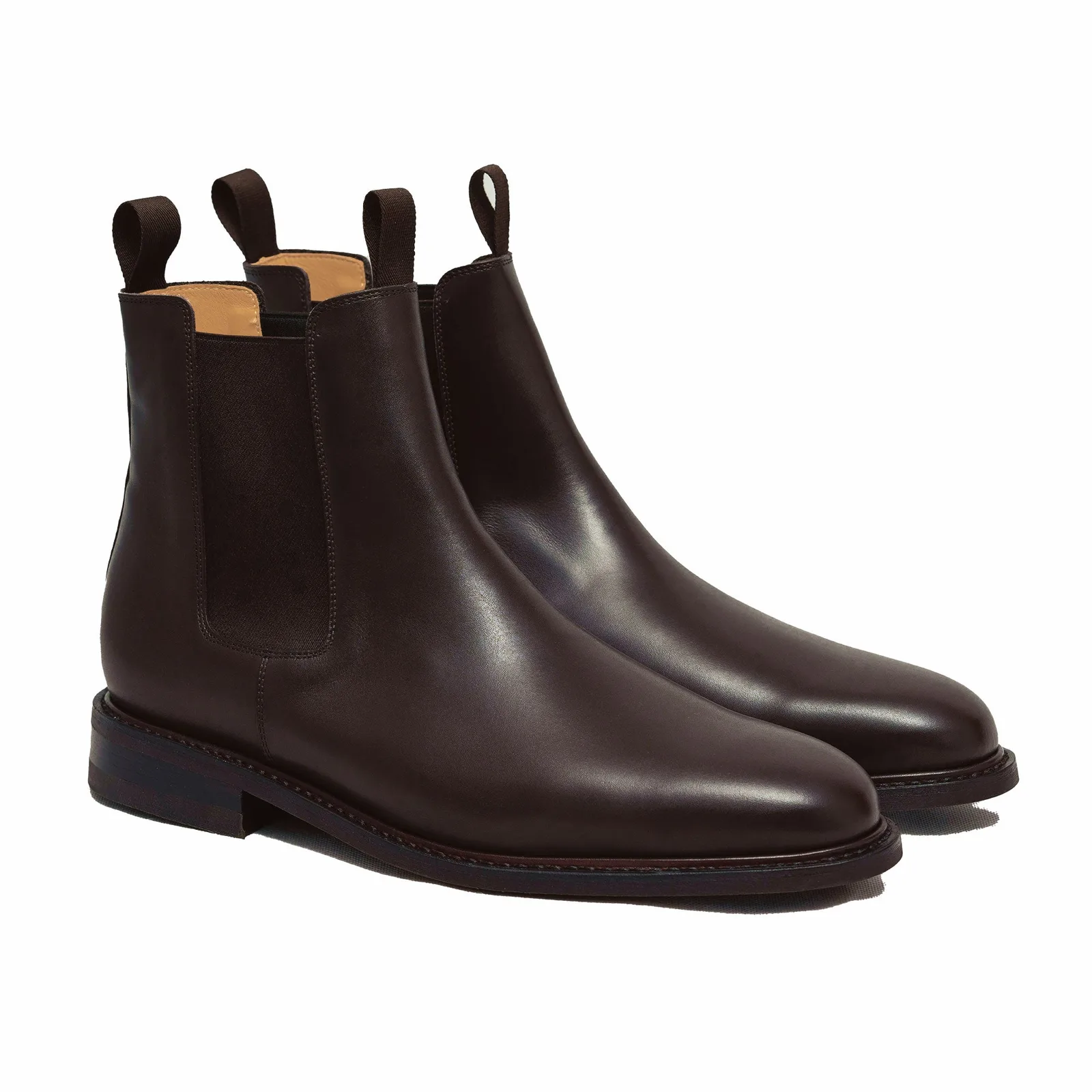 Sparrods brown cognac leather Chelsea boots showing full grain calfskin color range