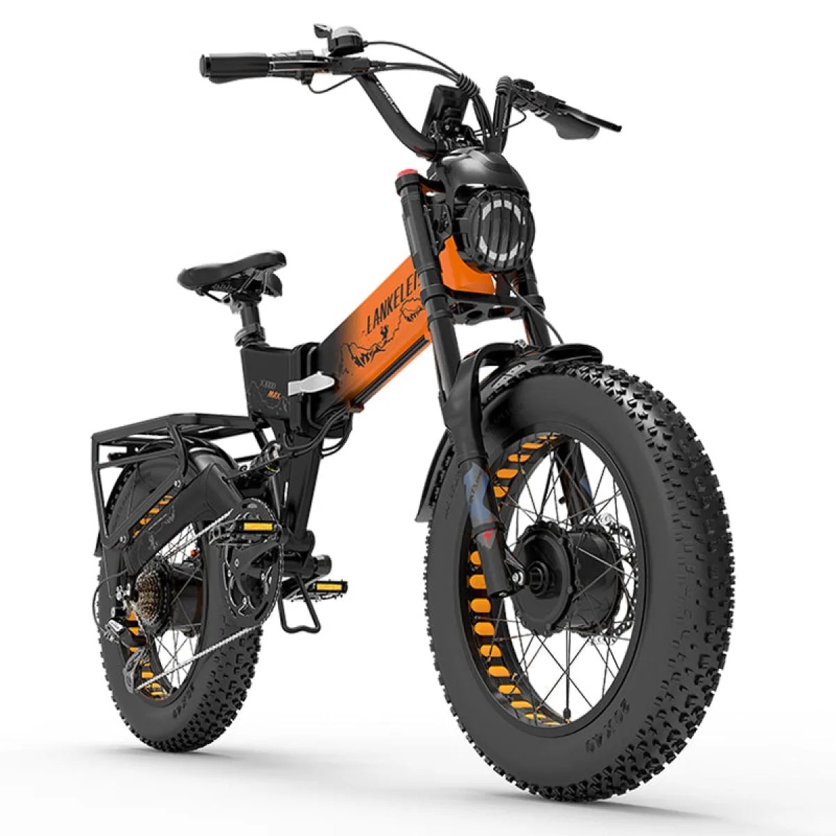 Close-up of a Lankeleisi electric bike fat tire tread on dirt terrain