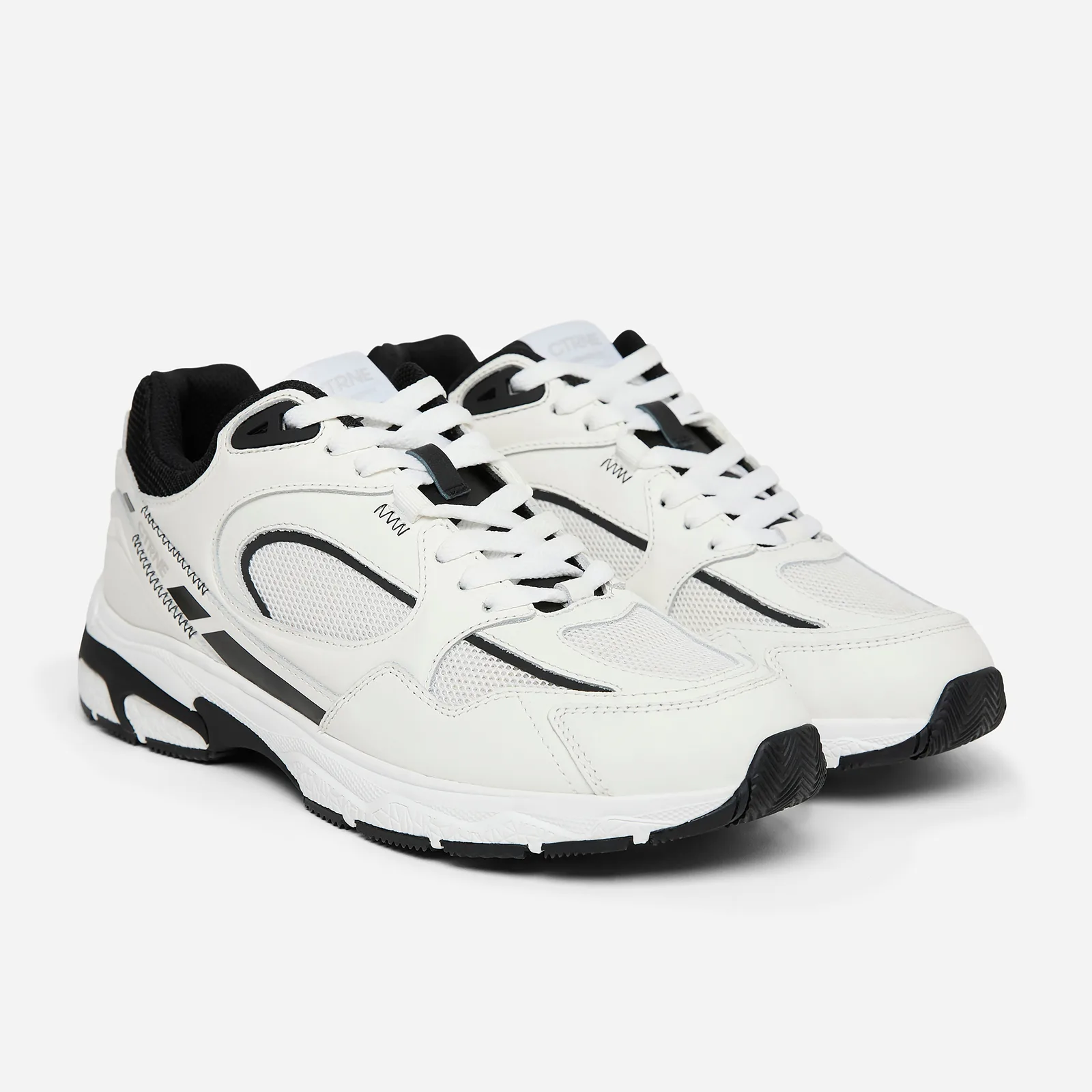 CTRNE The Abundance crystal infused shoes in white leather with jet black accents