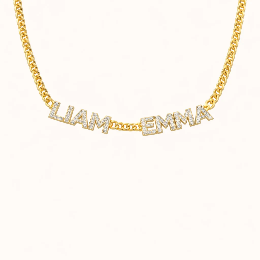 personalized necklaces flat-lay showing name plate and initial pendant styles