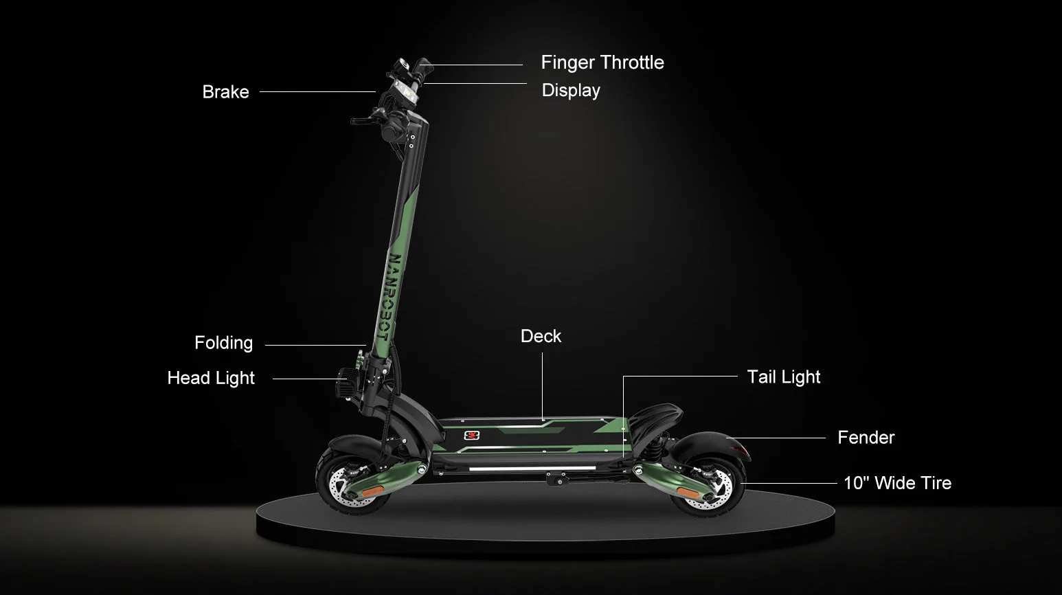Hydraulic suspension and wide off-road tire on a Nanrobot electric scooter