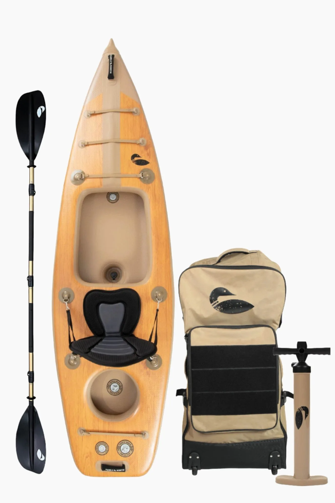 Paddle North Karve inflatable kayak studio pack shot