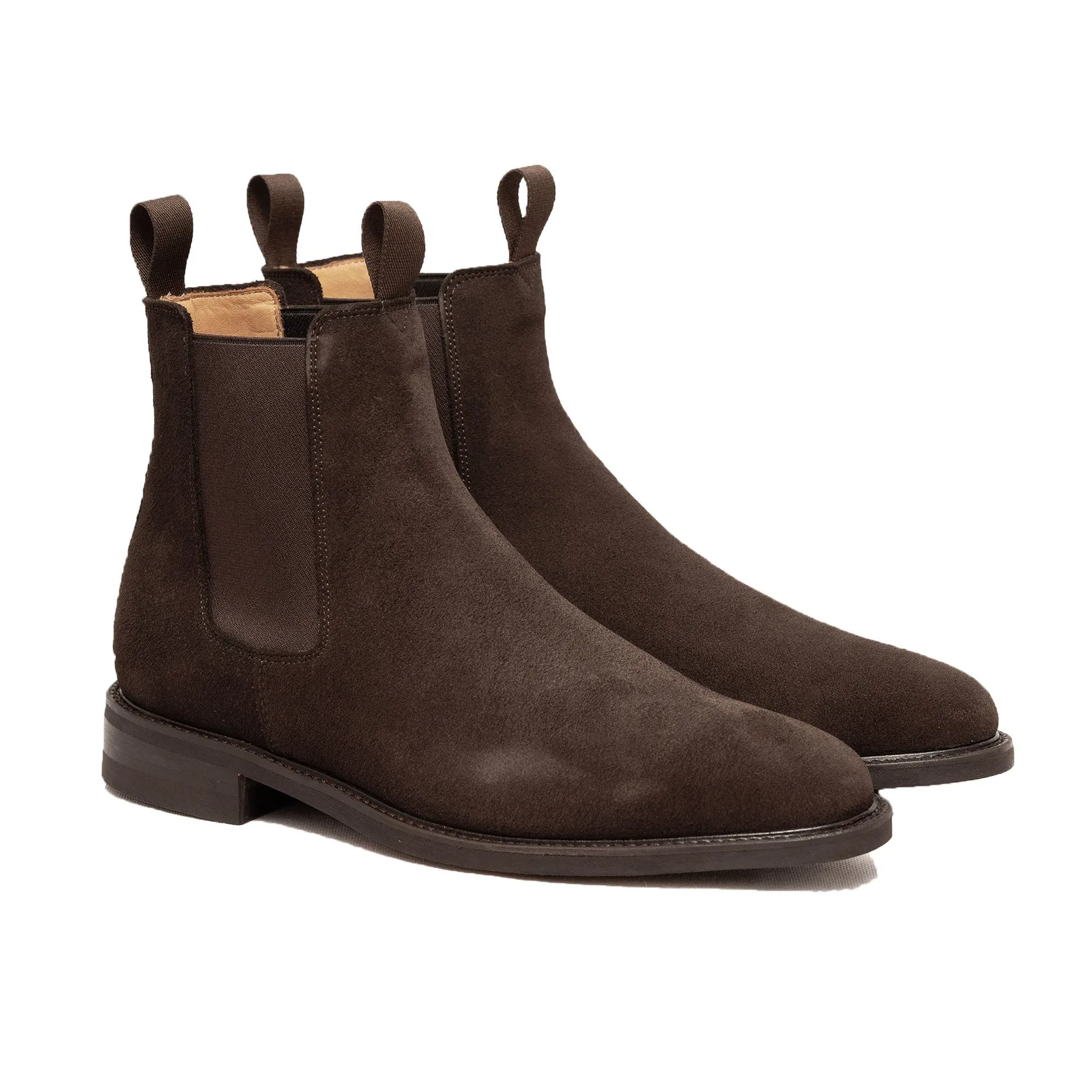 Sparrods suede Chelsea boot in cognac finish, alternative material to calf leather