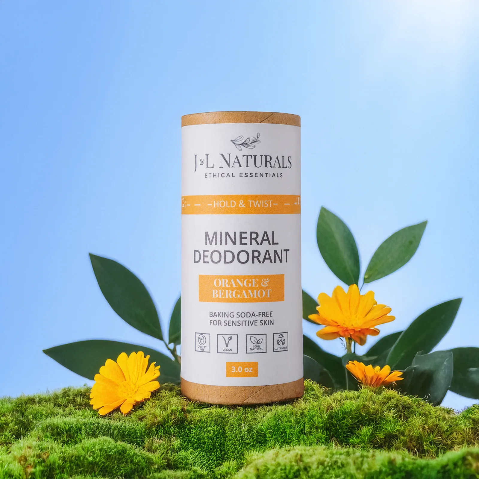 J&L Naturals review of the Mineral Baking-Soda-Free Deodorant tube against a plain background