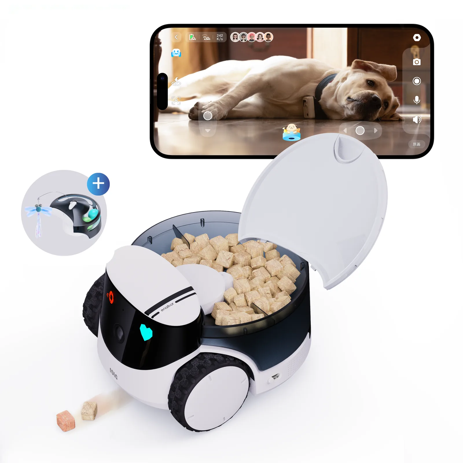 Enabot ROLA PetPal pet robot with treat dispenser, official brand pack shot