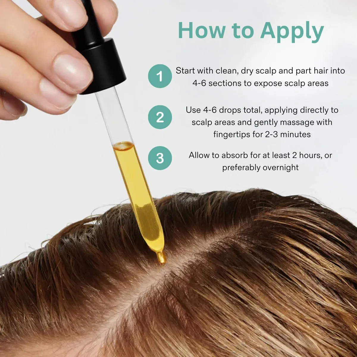 Balmbare Revive Oil application guide showing scalp sectioning