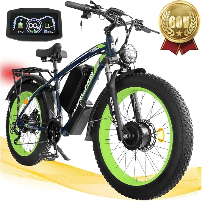 ORLMS TS60 dual-motor fat-tire electric bike on a dirt hill climb