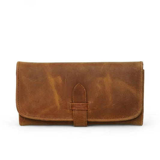 Hides Leather Co full-grain trifold wallet in saddle brown leather