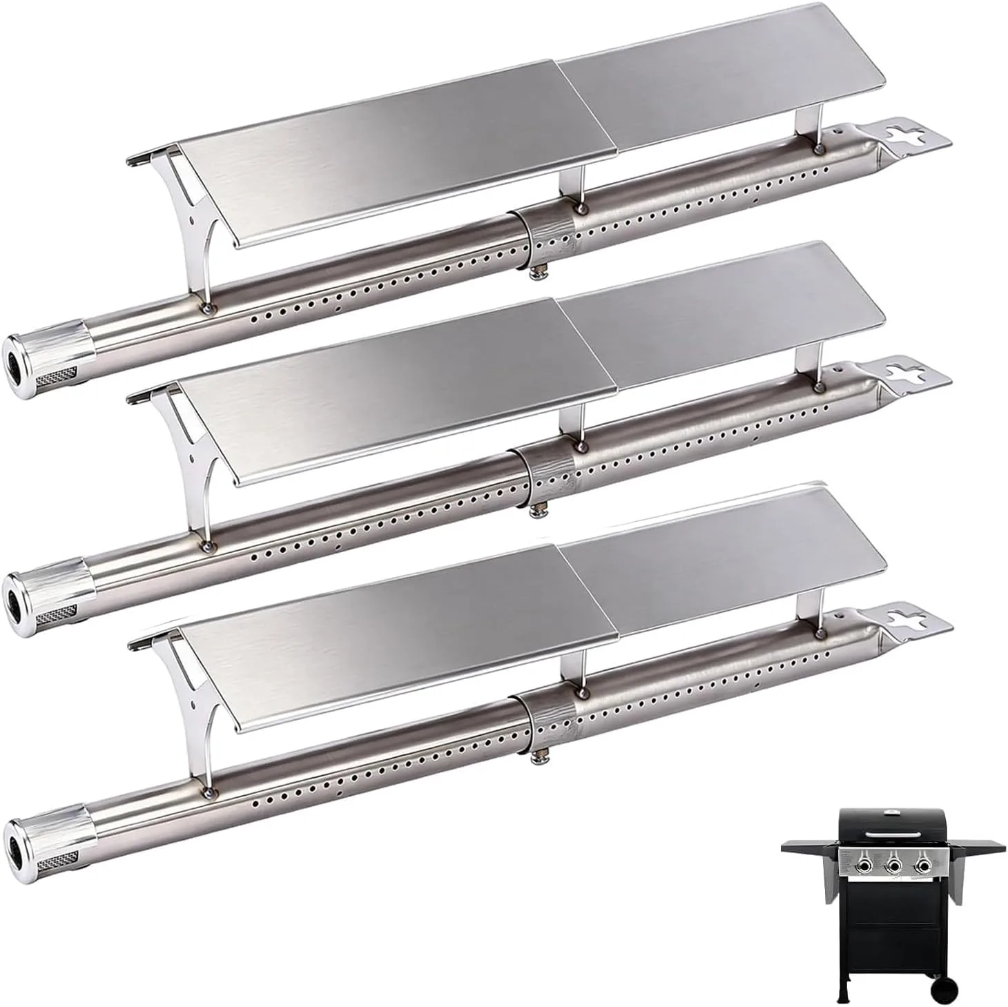 Universal grill burner tube and heat plate replacement parts kit