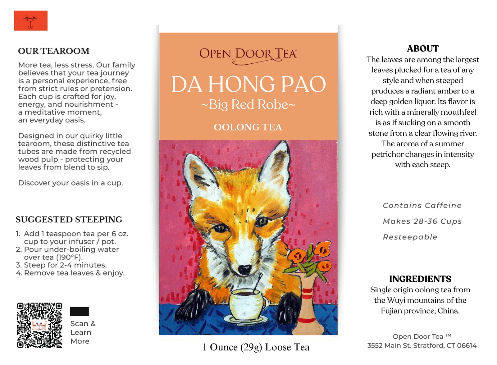 Open Door Tea Da Hong Pao premium oolong tea package