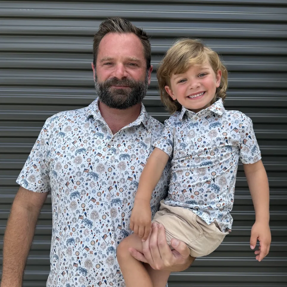 Fore Fathers Daddy and Me matching polo set on father and child