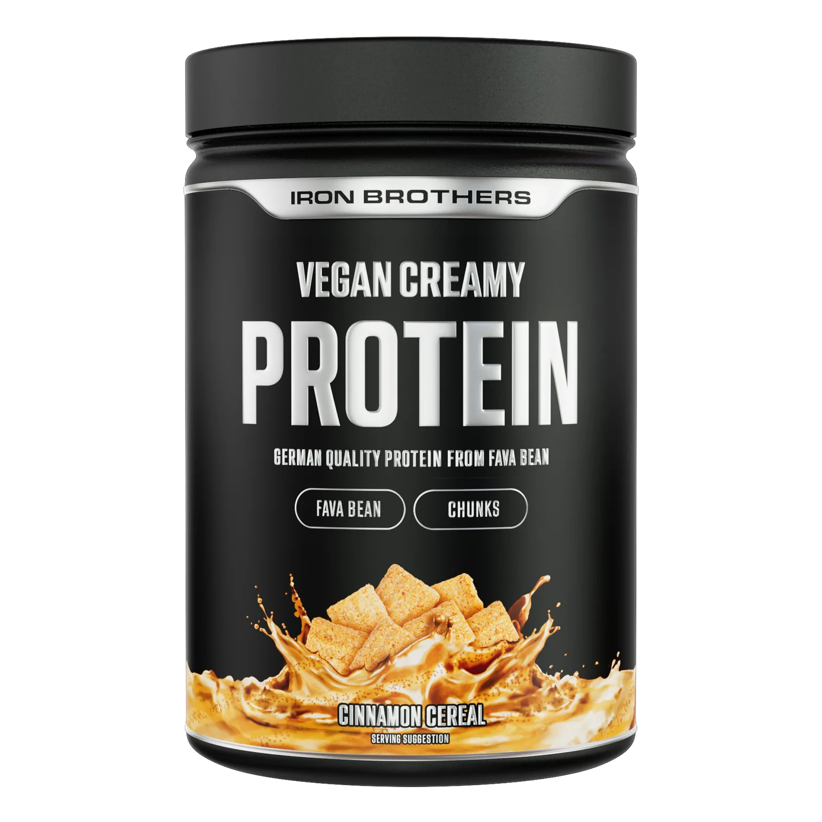 Iron Brothers Vegan Creamy Protein Cinnamon Cereal tub