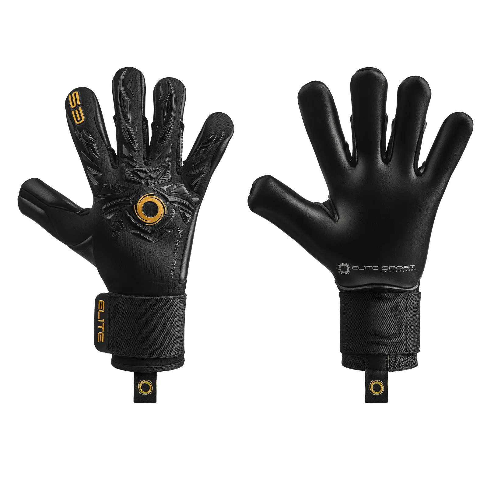 Elite Sport goalkeeper gloves backhand detail showing the 3D-embossed shock zone on the Revolution X Aqua colorway