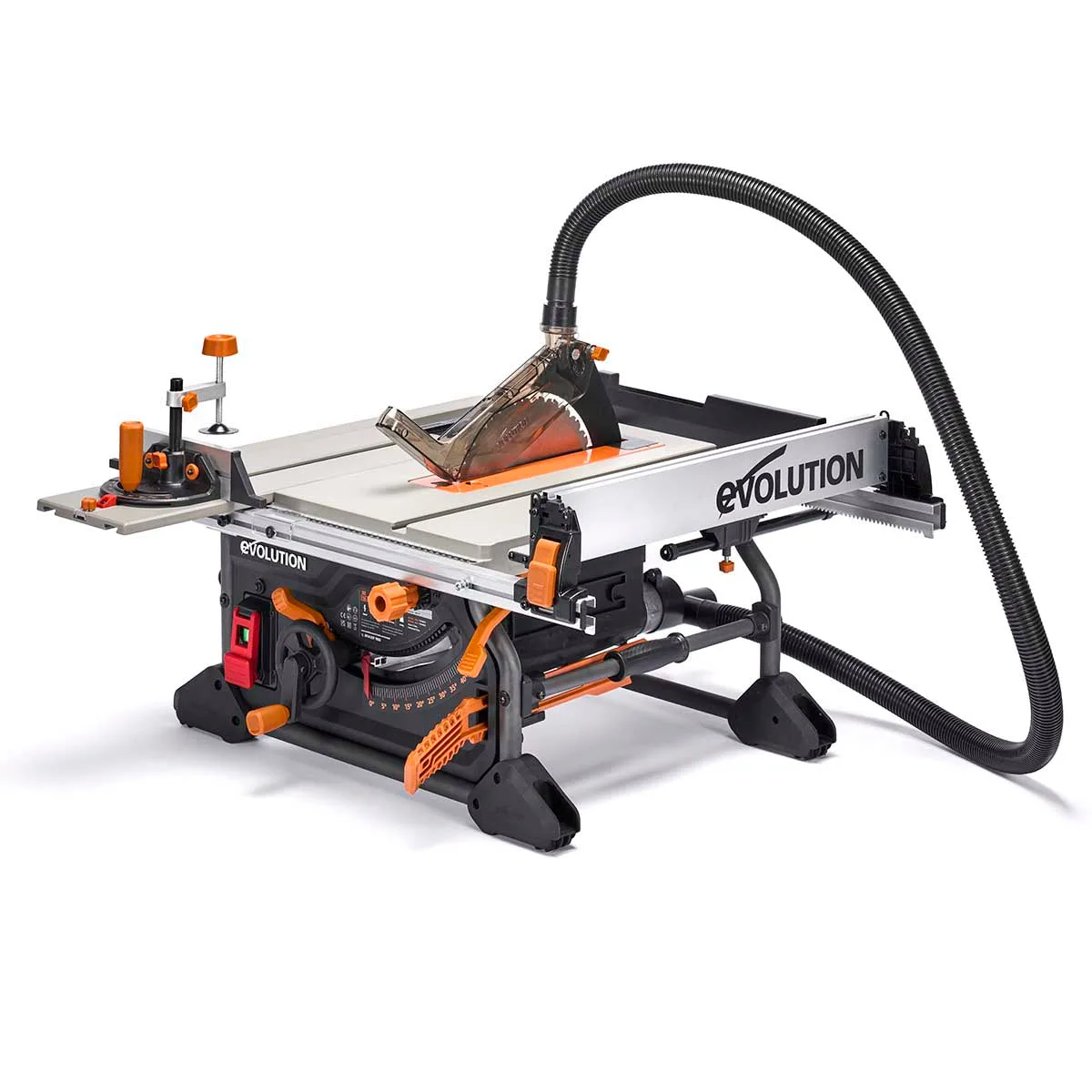 Evolution Power Tools review hero shot of the R255TBL+ table saw with 28-tooth TCT blade
