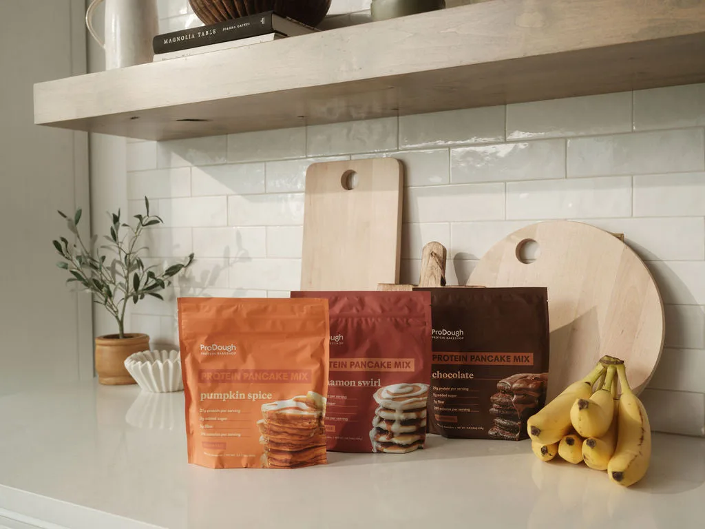 Prodough Buttermilk Protein Pancake and Waffle Mix box on a clean background