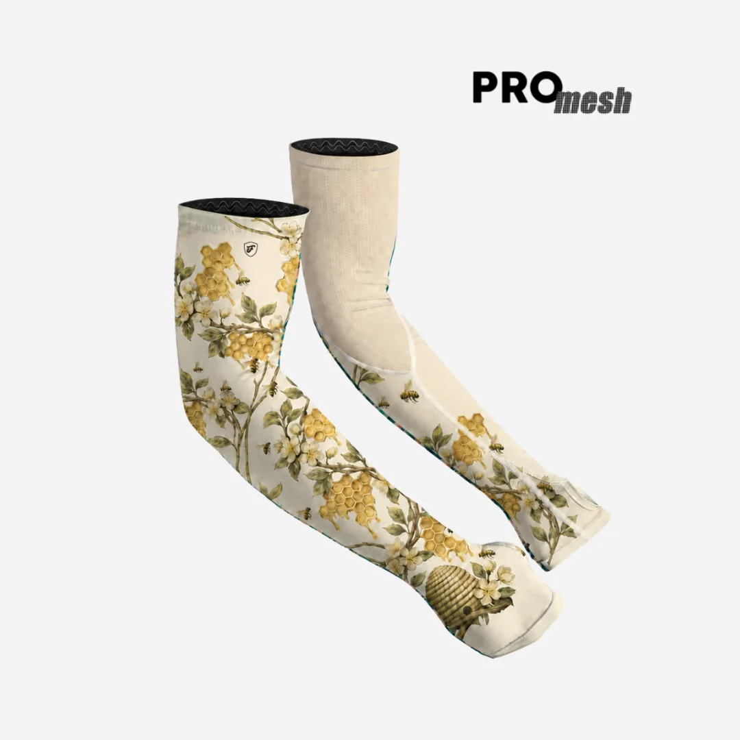 Farmers Defense ProMesh Protection Sleeves product pack shot showing UPF 50+ mesh arm sleeves