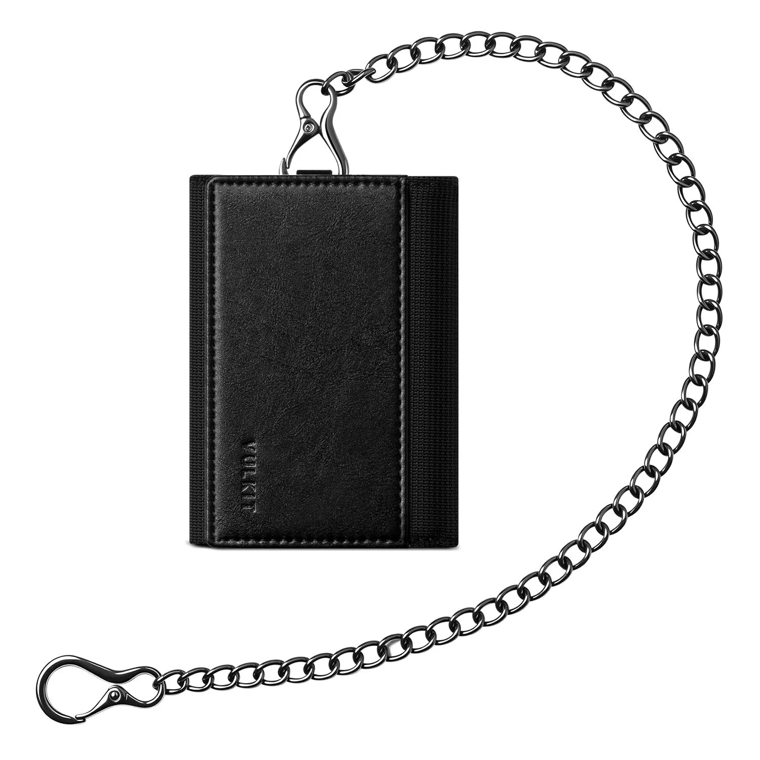 VULKIT VW158 anti-theft chain wallet trifold in black leather