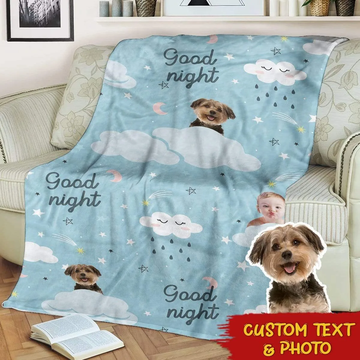 GeckoCustom personalized fleece blanket with a cat photo print for pet lovers