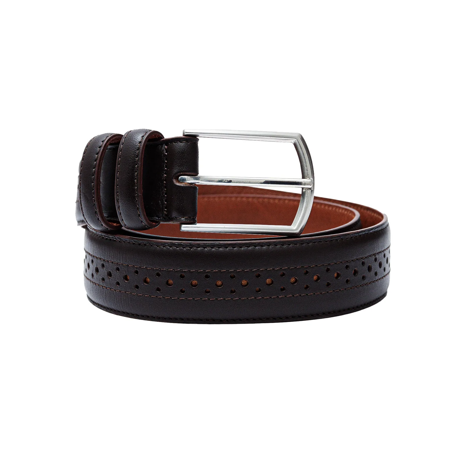 Sparrods Highland Brogue leather belt with wingtip perforation detailing