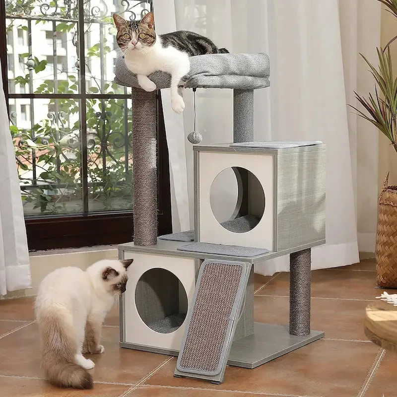 compact Griffe d'Amour freestanding mini cat tower fitted into a small apartment corner
