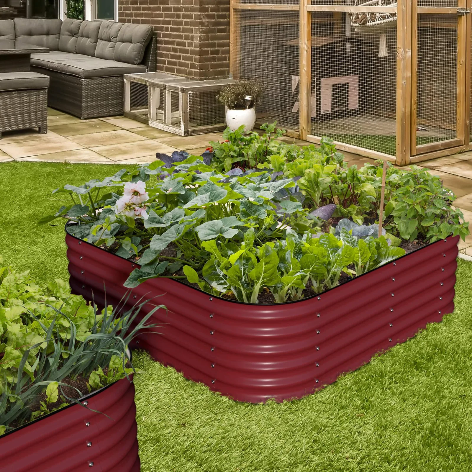 Ollegardens barn red 12-in-1 metal raised garden bed