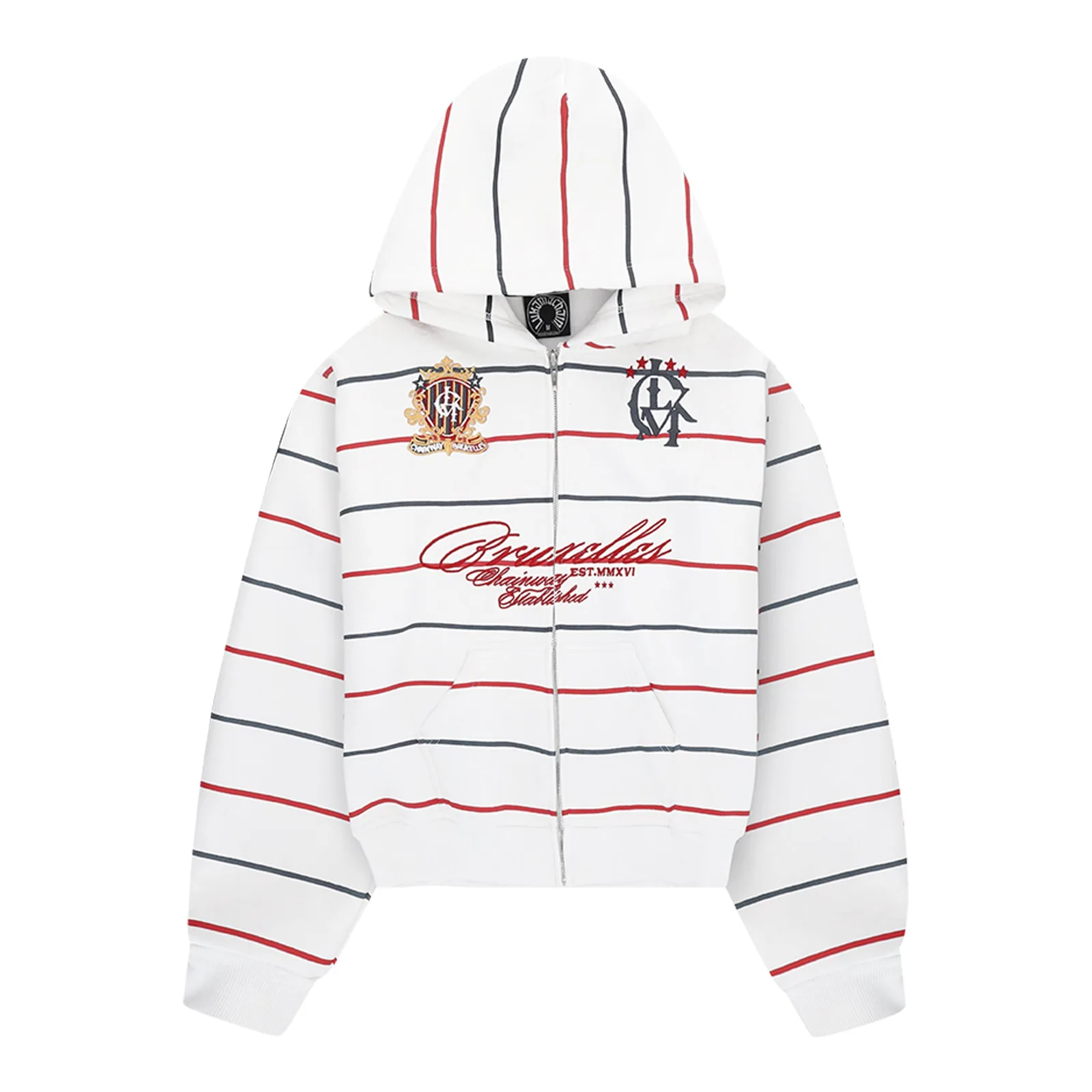 Lukamachain 3Hunna striped zip hoodie in white with red and blue stripes