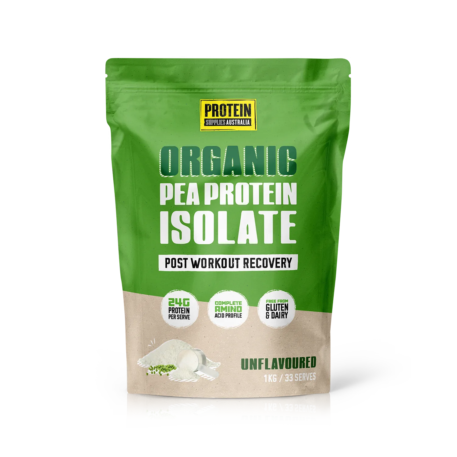 Protein Supplies Australia Organic Pea Protein Unflavoured 1kg pouch minimalist design