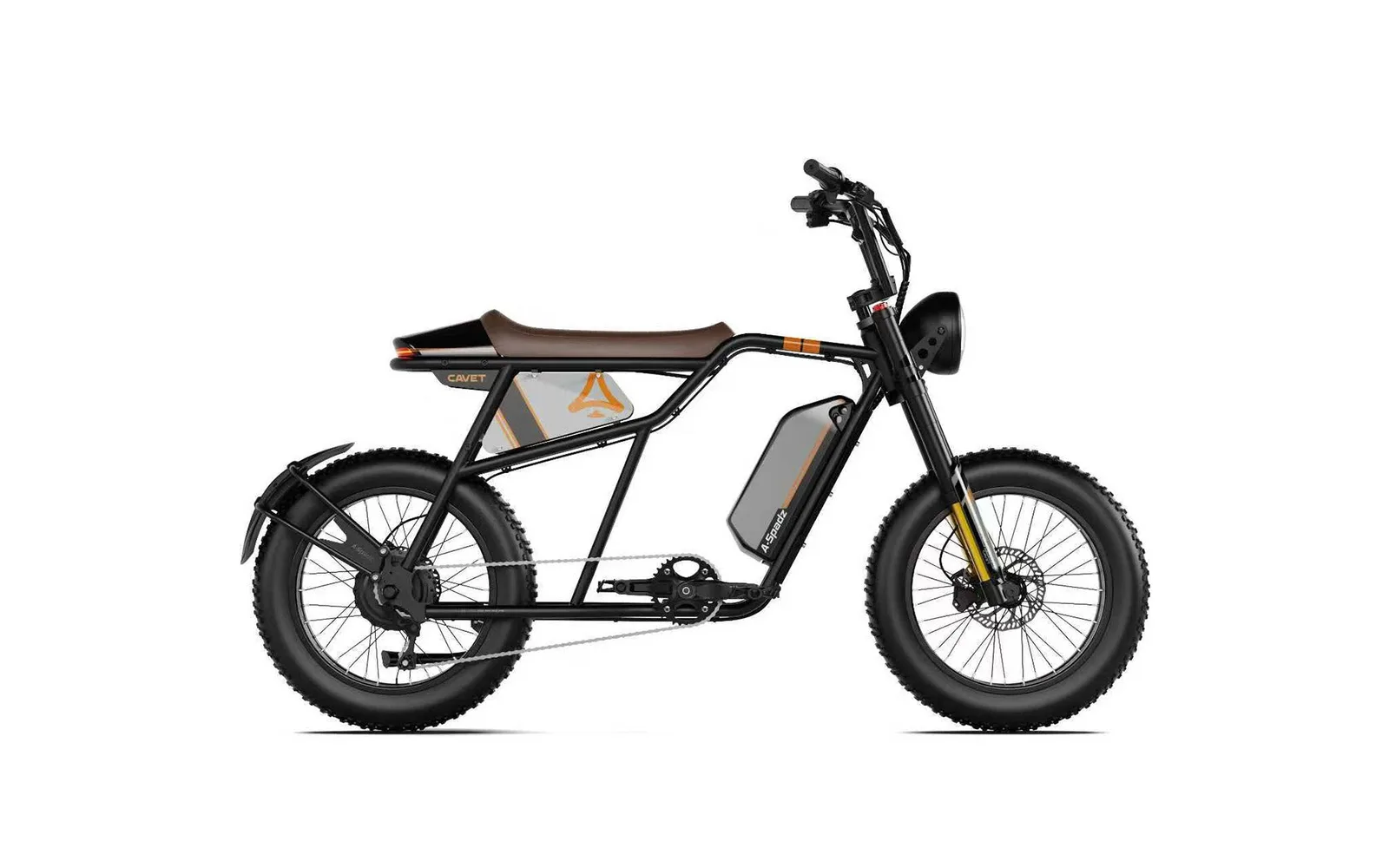 A-Spadz CAVET black moped-style electric bike, cafe-racer frame
